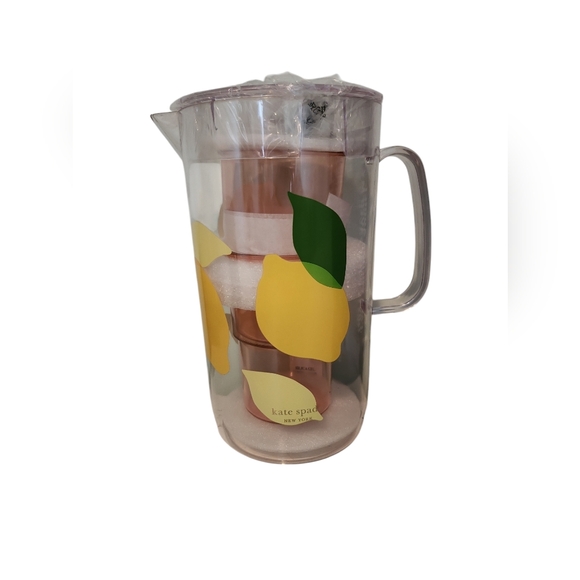 kate spade Other - Kate Spade New York Lemon 1/2 Gallon Plastic Clear Pitcher With 2 Pink Cups